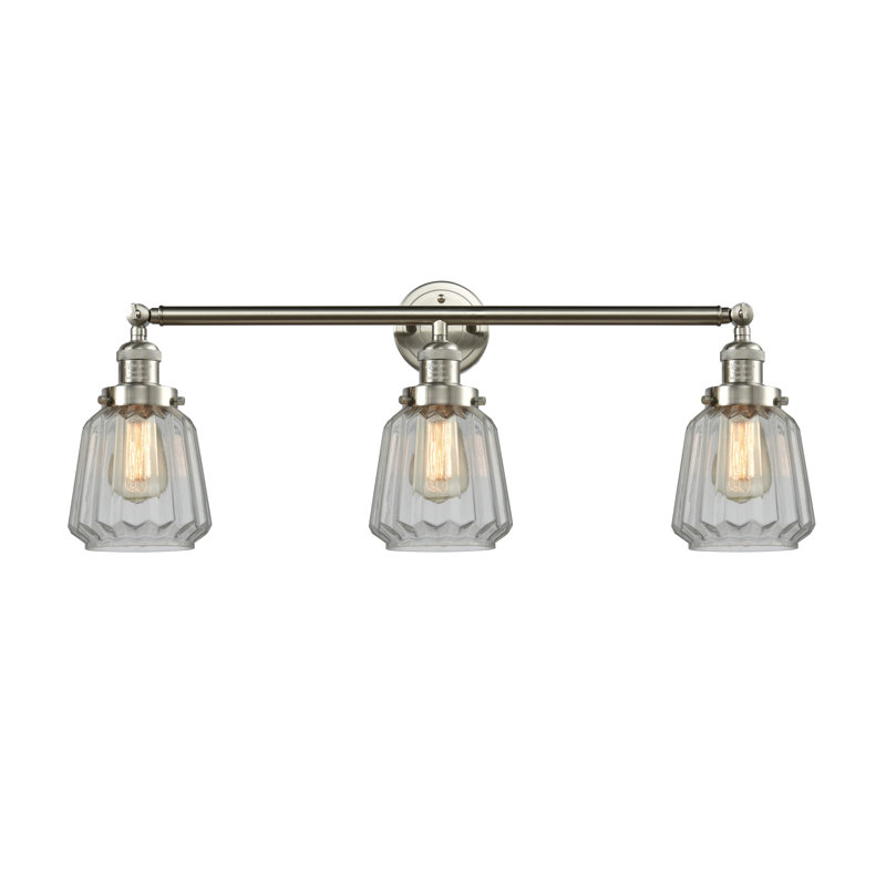 Vinson 3 - Light Dimmable Vanity Light, Clear, Brushed Satin Nickel, 60 Watt Vintage Incandescent Bulb