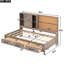 Lit de jour simple avec tablettes de rangement, planche de liège, ports et 3 tiroirs de couleur bois antique - Fabrication solide pour chambre à coucher colorée et rangement, utilisation