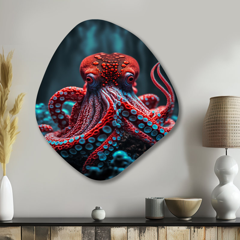 Art mural asymétrique en métal Manfredi - Animal Octopus, H 35 po x l 31 po