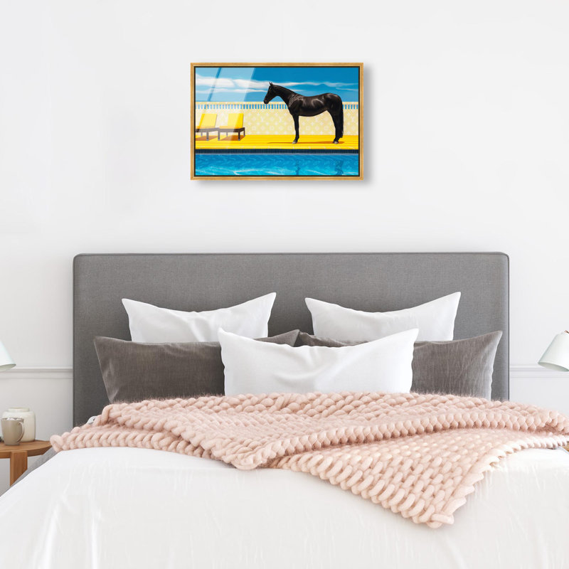 Oliver Gal Palm Springs Stallion Fashion - Framed Acrylic Glass Wall Art, 16" H x 24" W, Gold