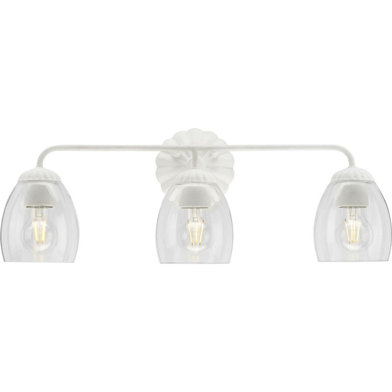 Quillan White Plaster 3-Light Vanity with Clear Glass Shades