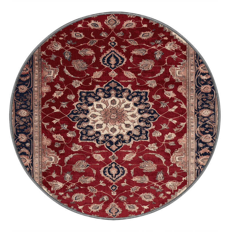 Machine Washable Persian Brown Area Rug, Round 3'