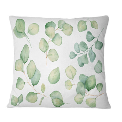 Illustration de feuilles d'eucalyptus isolé sur blanc I - Coussin décoratif traditionnel