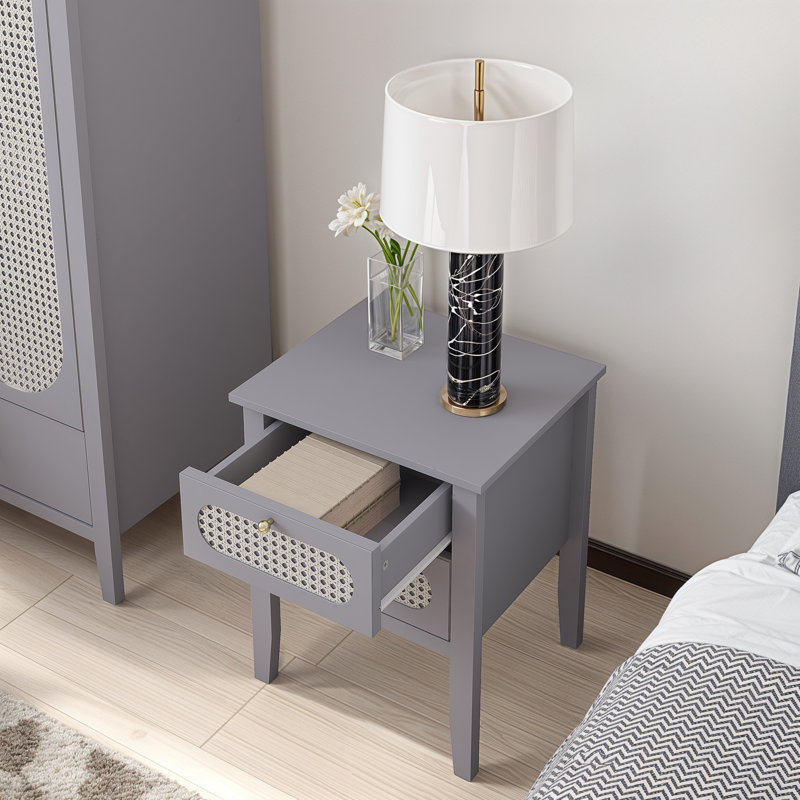 Arthen Rattan 2 Drawer Bedside Table, Grey