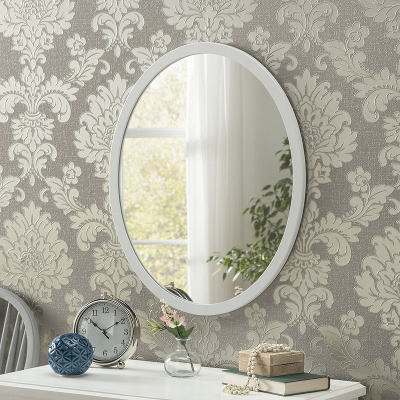Maureen Wood Flat Wall Mirror, White, 44.5cm H x 34.3cm W