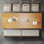 Bureau rectangulaire brun en bois massif avec 3 tiroirs-108803571
