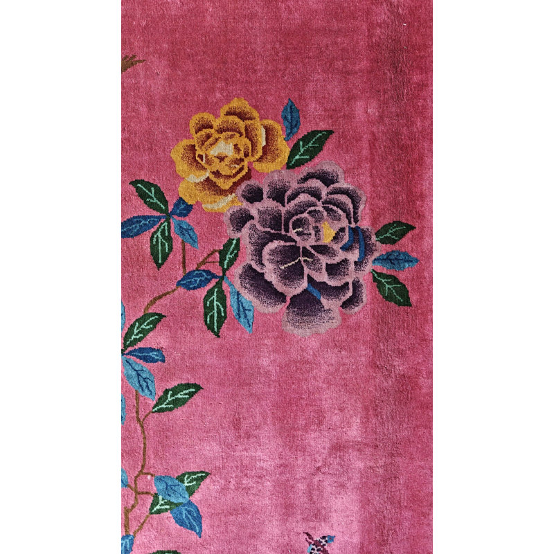 Hand Knotted Wool Floral Area Rug in Pink