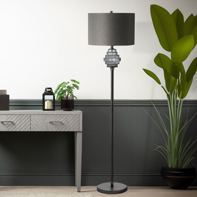 Columba 161cm Tall Floor Lamp with Glass Base for Living Room , Floor Standing Lamp with Linen Shade