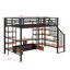 Lit mezzanine double en métal avec escalier, table intégrée et tablettes de rangement-566978669
