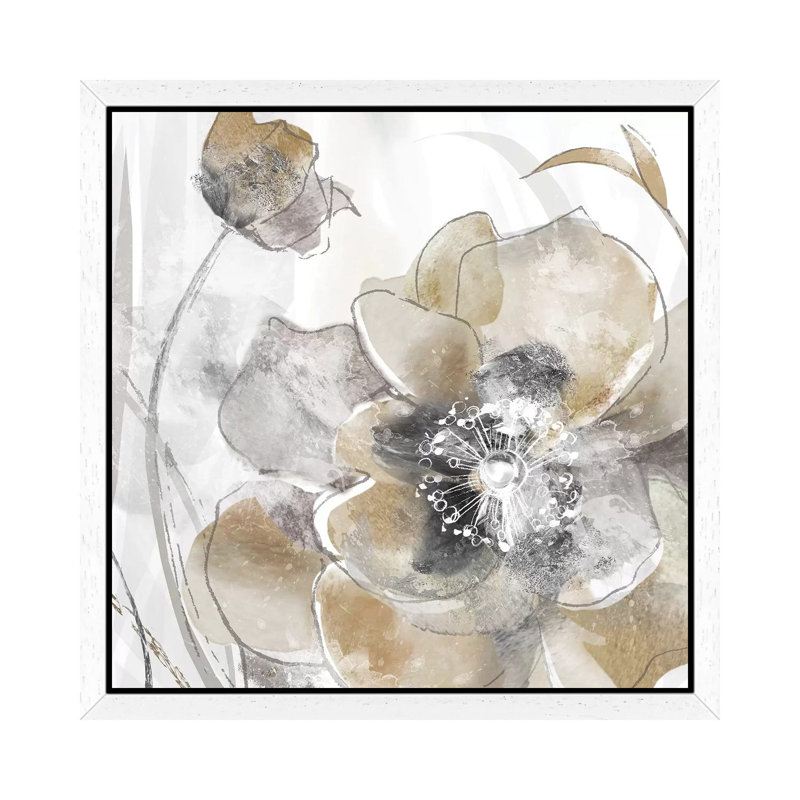 Taupe Spring Poppy I by Maria Donovan - Floater Frame Print on Canvas, White Framed, 66.04 cm H x 66.04 cm W