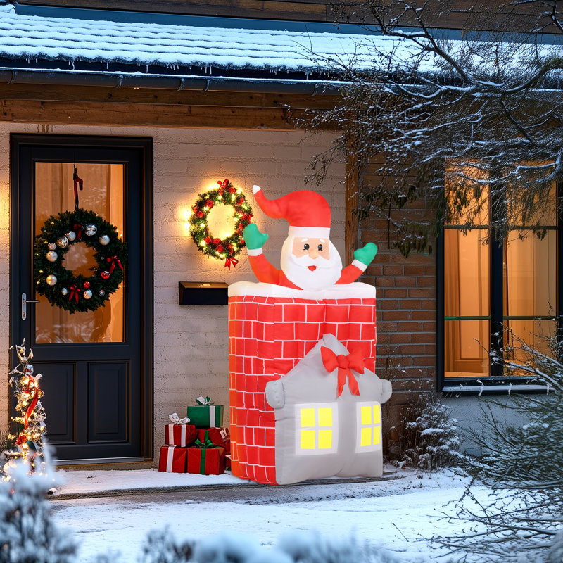 Père Noël gonflable de 7 pi dans la cheminée de haut en bas, décoration gonflable avec lumières DEL intégrées