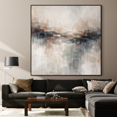 Extra Large Wall Art Fabric Print - Neutral Gray and Taupe Misty Abstract Landscape for Living Room or Bedroom - "Frame Assembly Required (Unfinished Frame)"