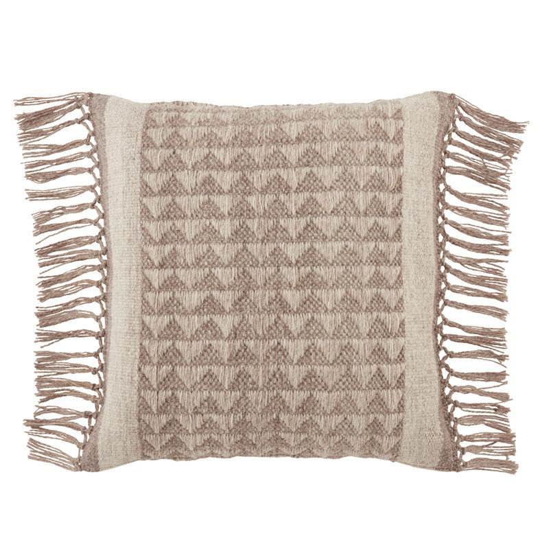 Taupe Geometric Woven Indoor/Outdoor Throw Pillow with Tassels