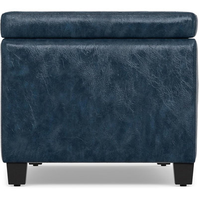 Avalon Denim Blue Vegan Leather Storage Ottoman Bench with Lift-Top Lid, High-Density Foam Cushion, and Spacious Hidden Storage for Living Room, Bedroom, or Entryway