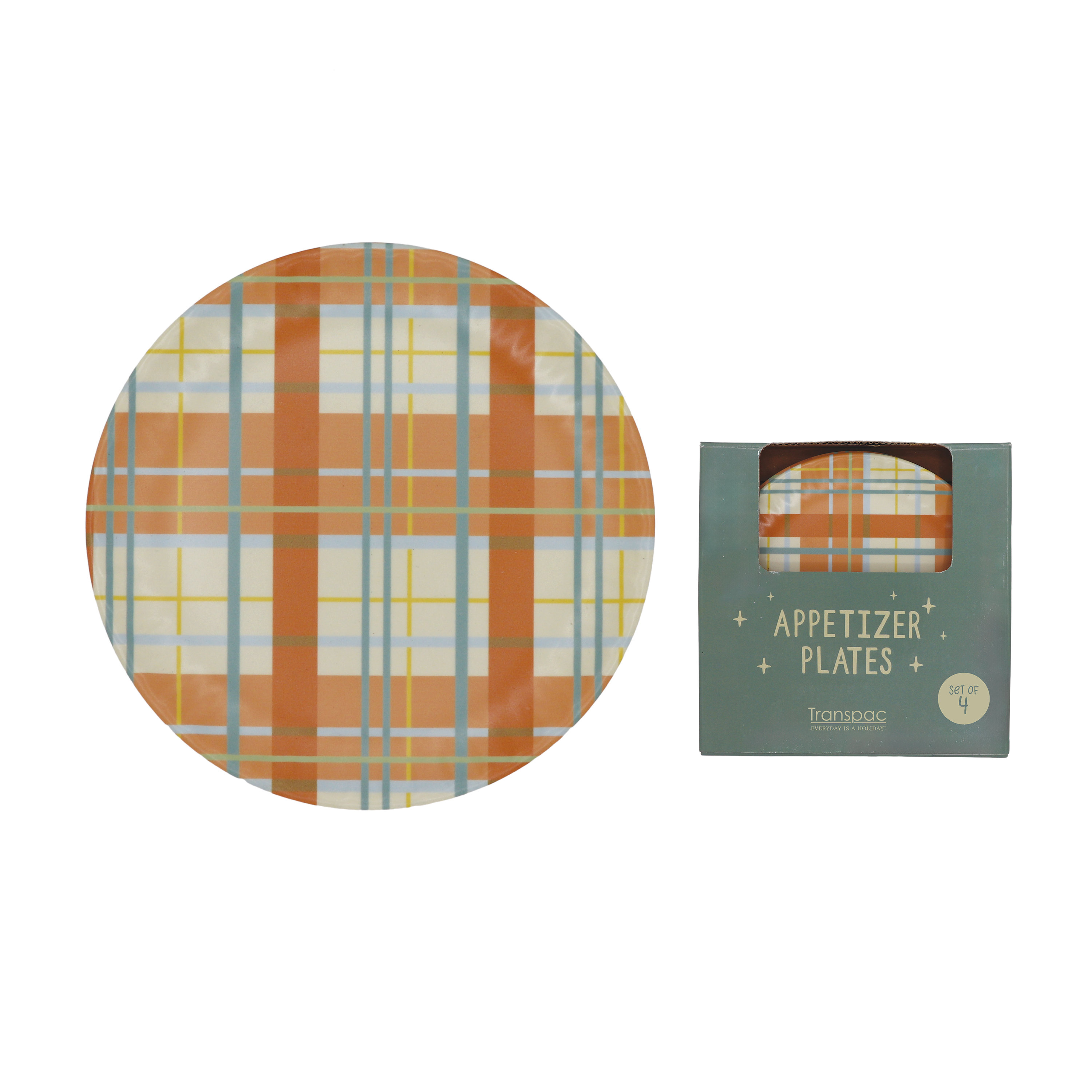 The Holiday Aisle® Melamine Plaid Appetizer Plates Set of 4, Orange ...