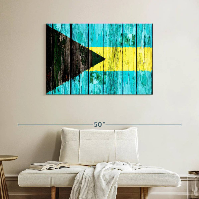 Drapeau Borges en bois des Bahamas, H 26 po x l 39 po