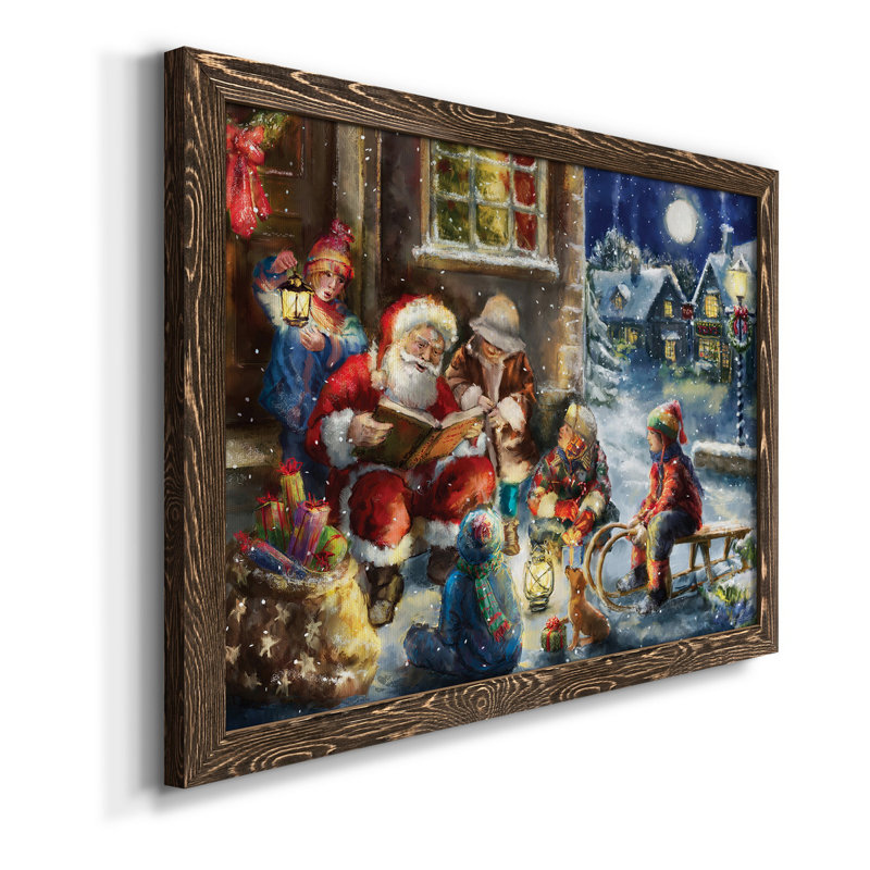 «Story Time Santa», reproduction d'art sur toile encadrée, H 20 po x l 17 po x P 1,5 po, Noyer