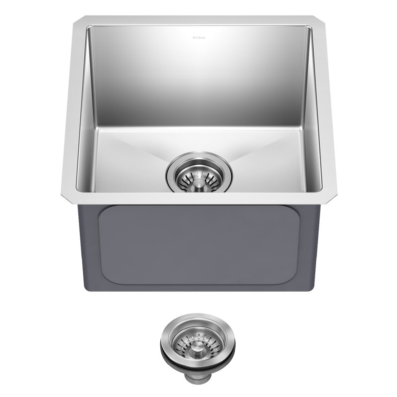 KRAUS Standart Pro Undermount 16 Gauge Stainless Steel Bar Kitchen Sink, 10" H x 17" W x 17" L, Single Bowl