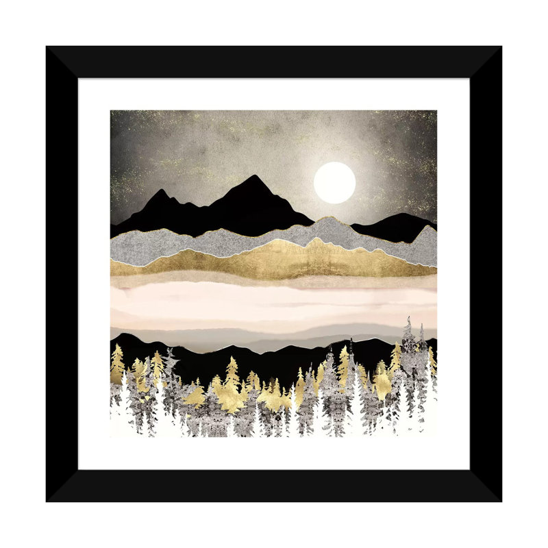 Lune d'hiver - imprimé, H 16 po x l 16 po x p 1 po, Blanc / aubergine / banane / brun clair / rouge br