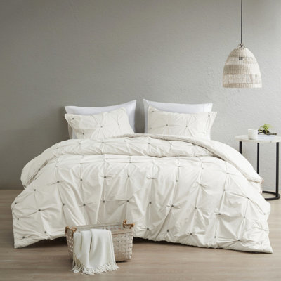 Housse de couette 3 pièces très grand / très grand en coton avec broderie et fermeture à bouton élastique