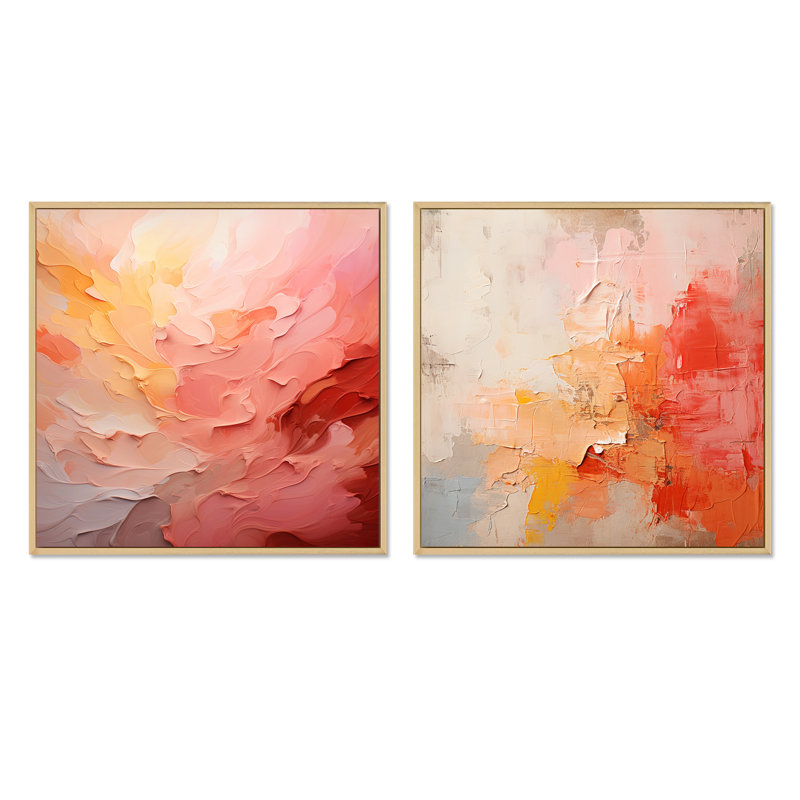 Gradient Grace Artistry - Ensemble de 2 collages abstraits carrés, Cadre flottant brun, H 30 po x l 61 po