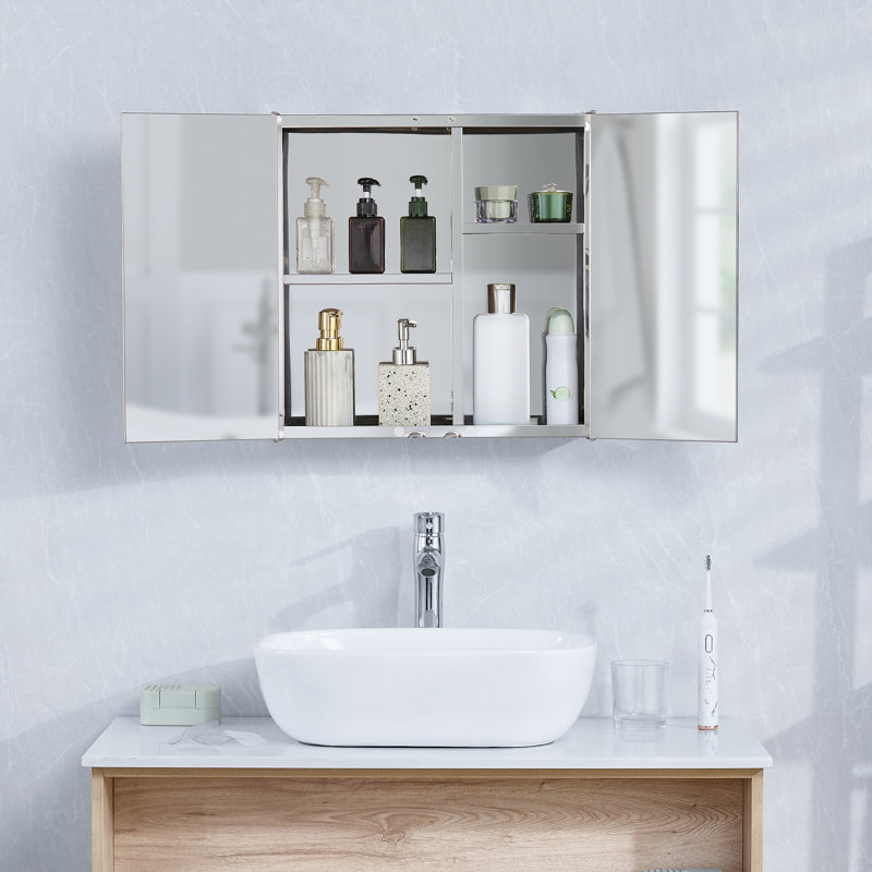 Carthage Bathroom Double 450mm x 450mm Recessed Mirror Cabinet (No Assembly Required)