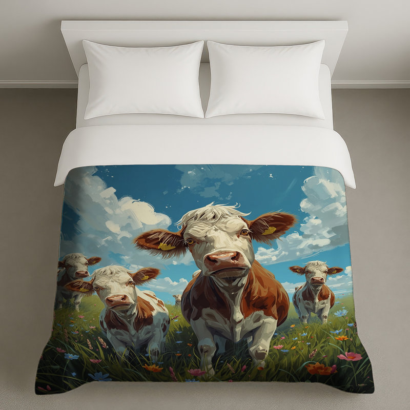 Vaches dans un champ de fleurs Housses de couette, Très grand lit