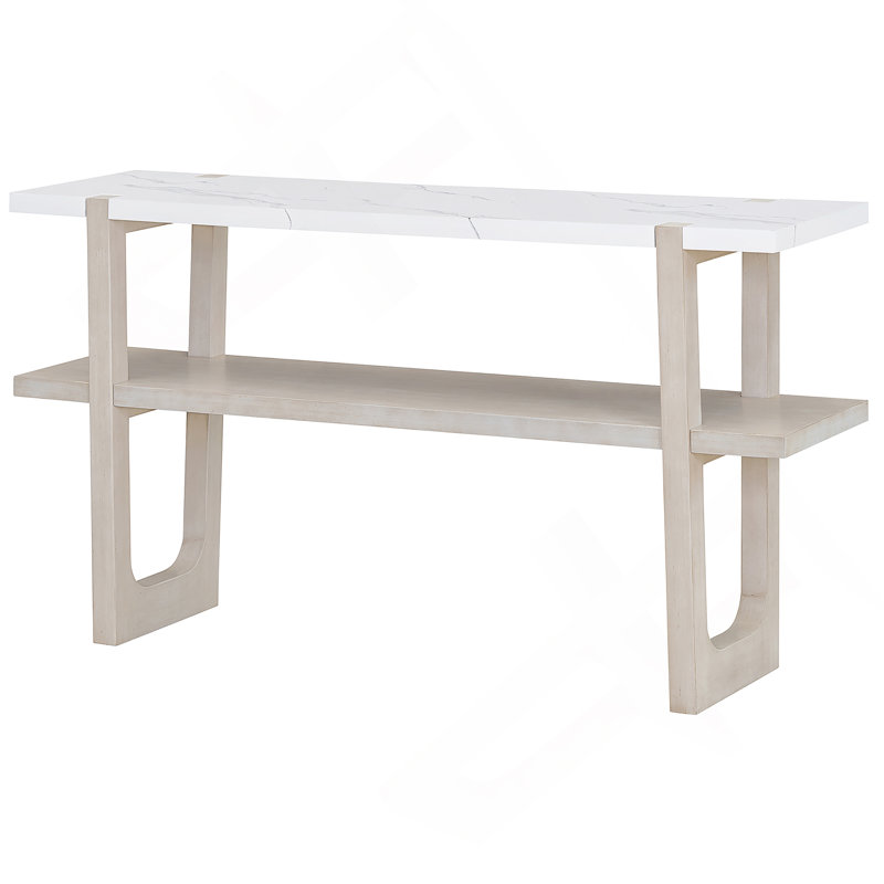 Retro Elegant Console Table with Marble-Effect Top, Gray Wash