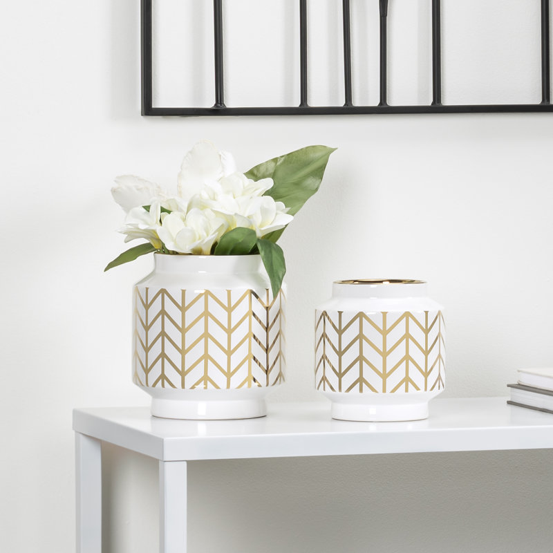 Handmade Ceramic / Porcelain Table Vase, White, 7.5" H x 7" W x 7" D