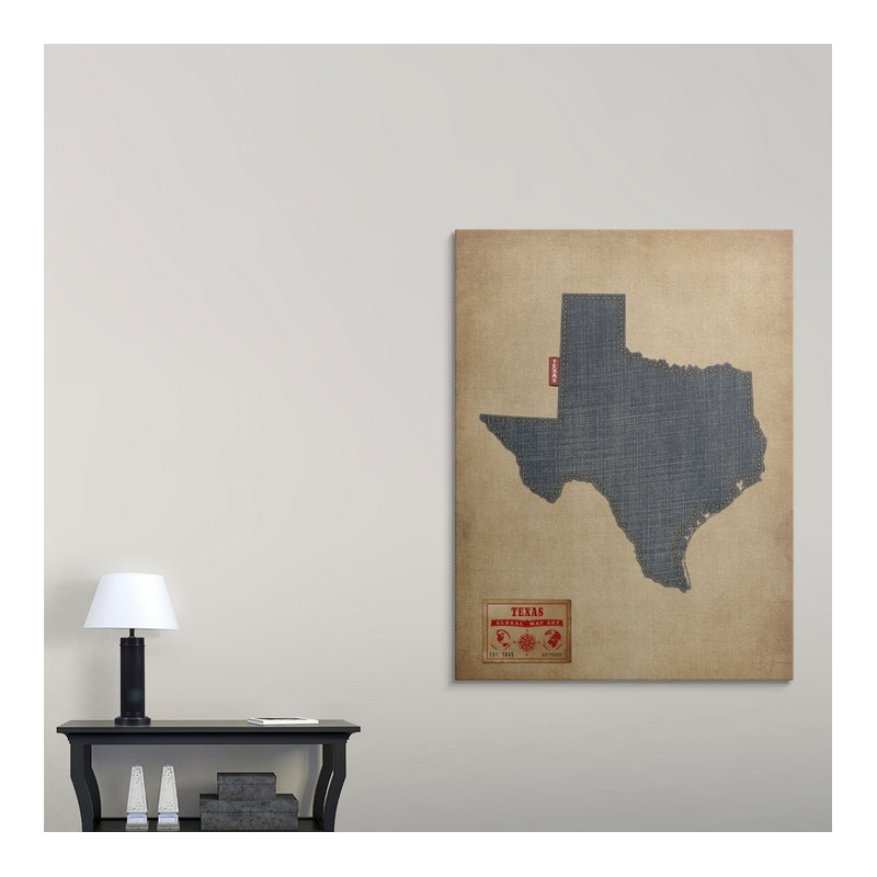 «Texas Map Denim Jeans Style» par Bellen, impression, H 48 po x l 36 po x 1,5 po, Toile