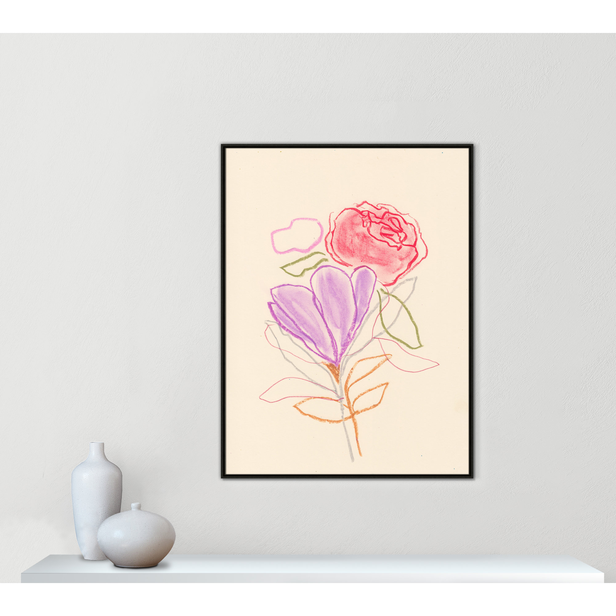 Simple Floral III Print by Bea Dina, Espresso Floater Framed Canvas, No Mat, 49.5" H x 37.5" W x 2" D