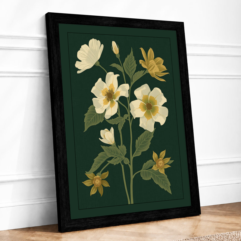 Pale Blooms Study Botanical - Framed Print, A3 - 42.0 x 29.7 cm, Black