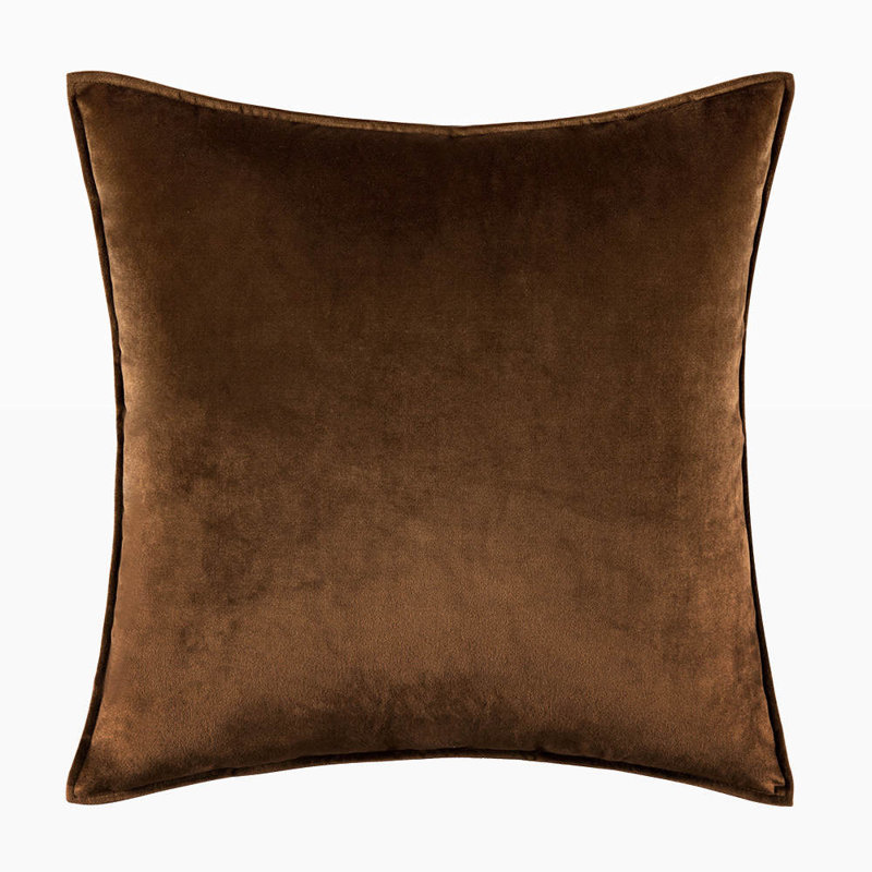 Housse et insert de coussin carré en velours , Brun, H 18 po x l 18 po