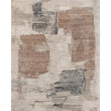 Hand Knotted Abstract Area Rug in Ivory/Peach/Gray