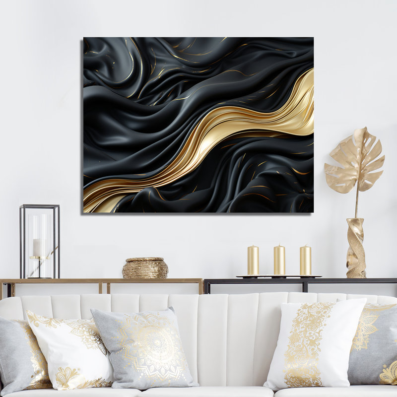 Décoration murale or et noir Soft Wave Fusion - formes abstraites, Toile tendue, 30" H x 40" W