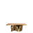 Waterfall 9-Piece Wood Top Dining Table Set with 8 Curved Off-White Velvet Chairs – Gold Geometric Base, Natural Brown Top, Brown & Gold Accent Chair Legs
