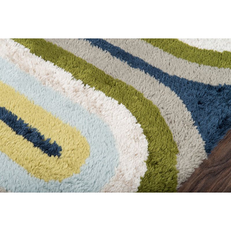 Retro Wave Multicolor Hand-Tufted Shag Runner Rug