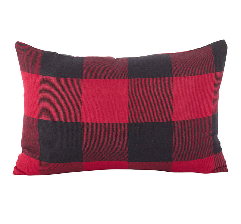 Housse de coussin rectangulaire intérieure / extérieure à carreaux, Polyester / bourre de polyester, Rouge / noir