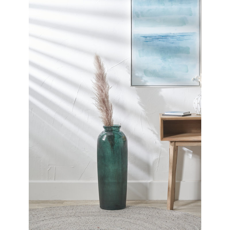 Recycled Glass Ribbed Vase Tall, Green