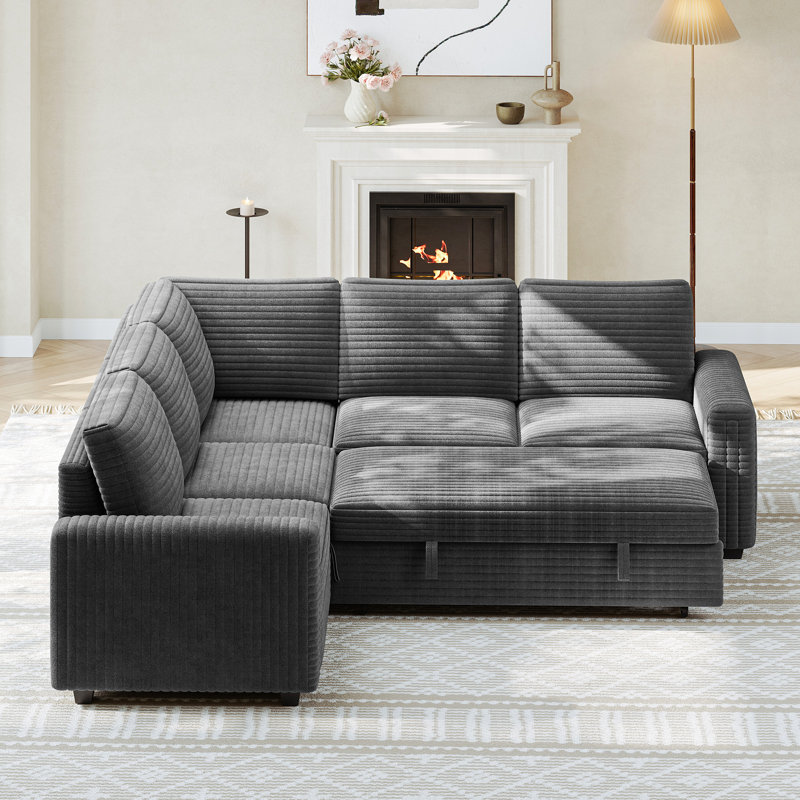 88 "corduroy L-shaped Sofa With Storage Can Be Converted Into A Sofa Bed, Gray Corduroy