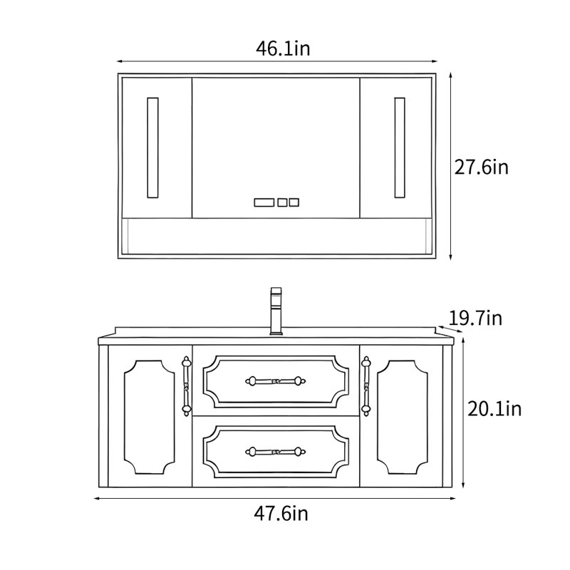 Armoire de salle de bain luxueuse de style français, Blanc