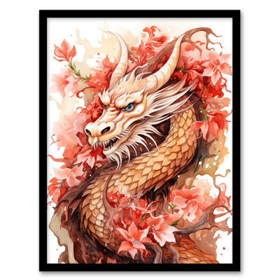 Alija Fantasy Dragon Serpent Horned 2024 Chinese Year of Dragon 1 Piece Single Picture Frame Wall Art