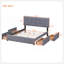 Lit plateforme tapissier avec tête de lit classique et 4 tiroirs, aucun sommier nécessaire, tissu en lin, grand