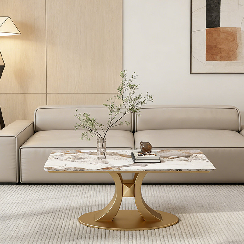 Table basse Home, H 17,71 po x L 47,24 po x l 23,62 po, Blanc / Taupe, Doré