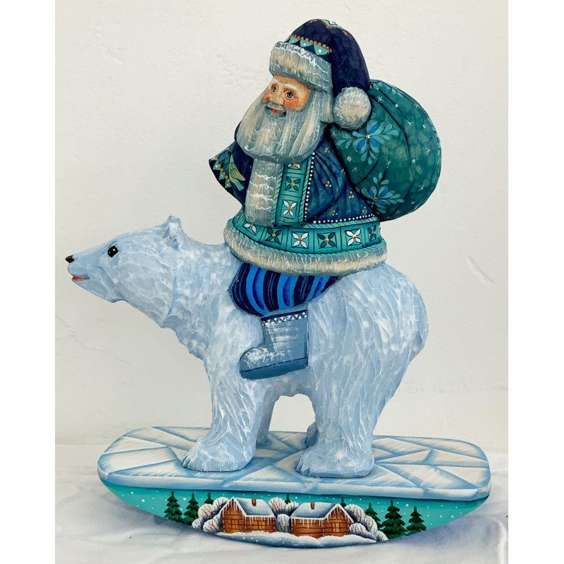 Masterpiece Wood Carved Polar Bear Santa Figurine