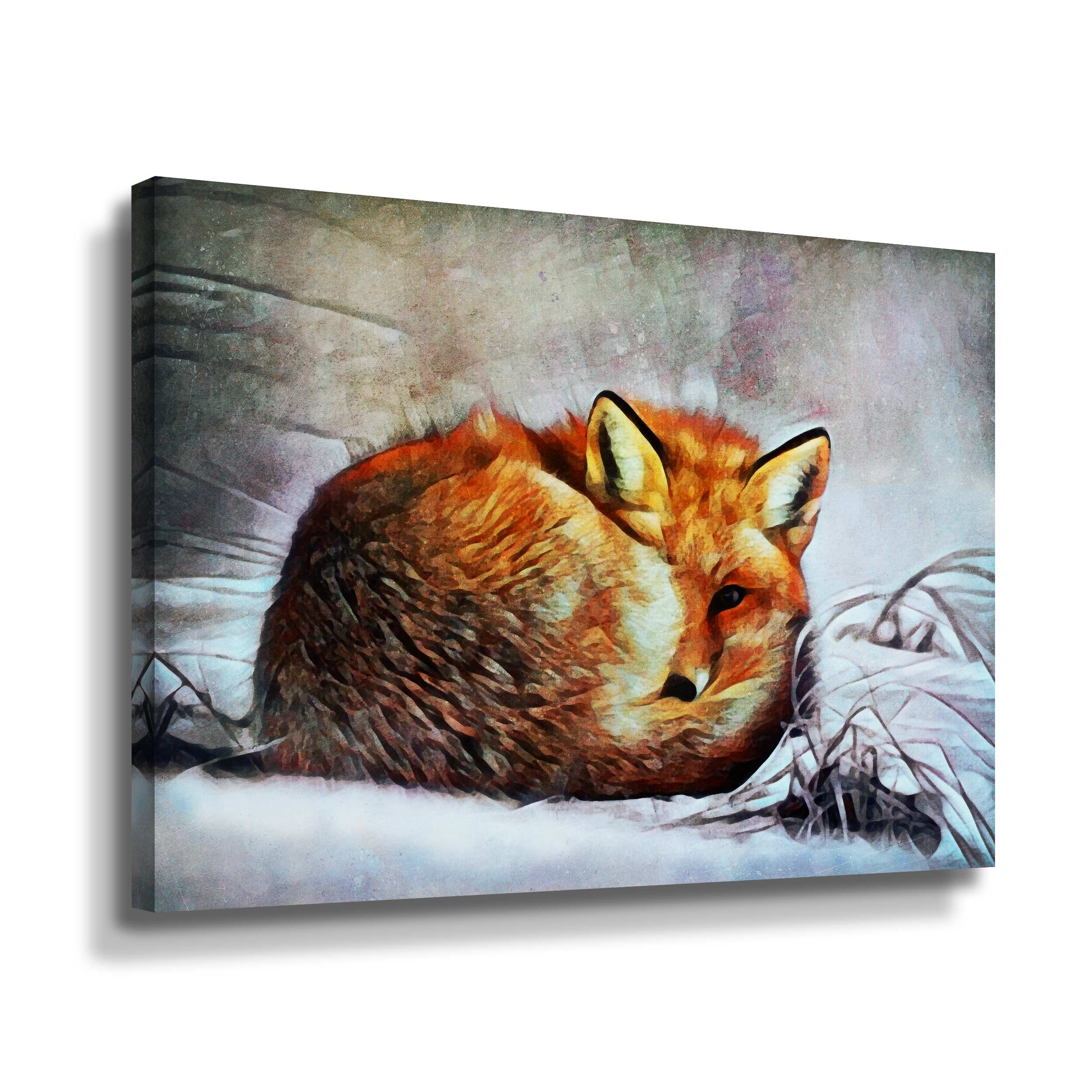 Red Fox Curl Up On Canvas by Aldridge Print