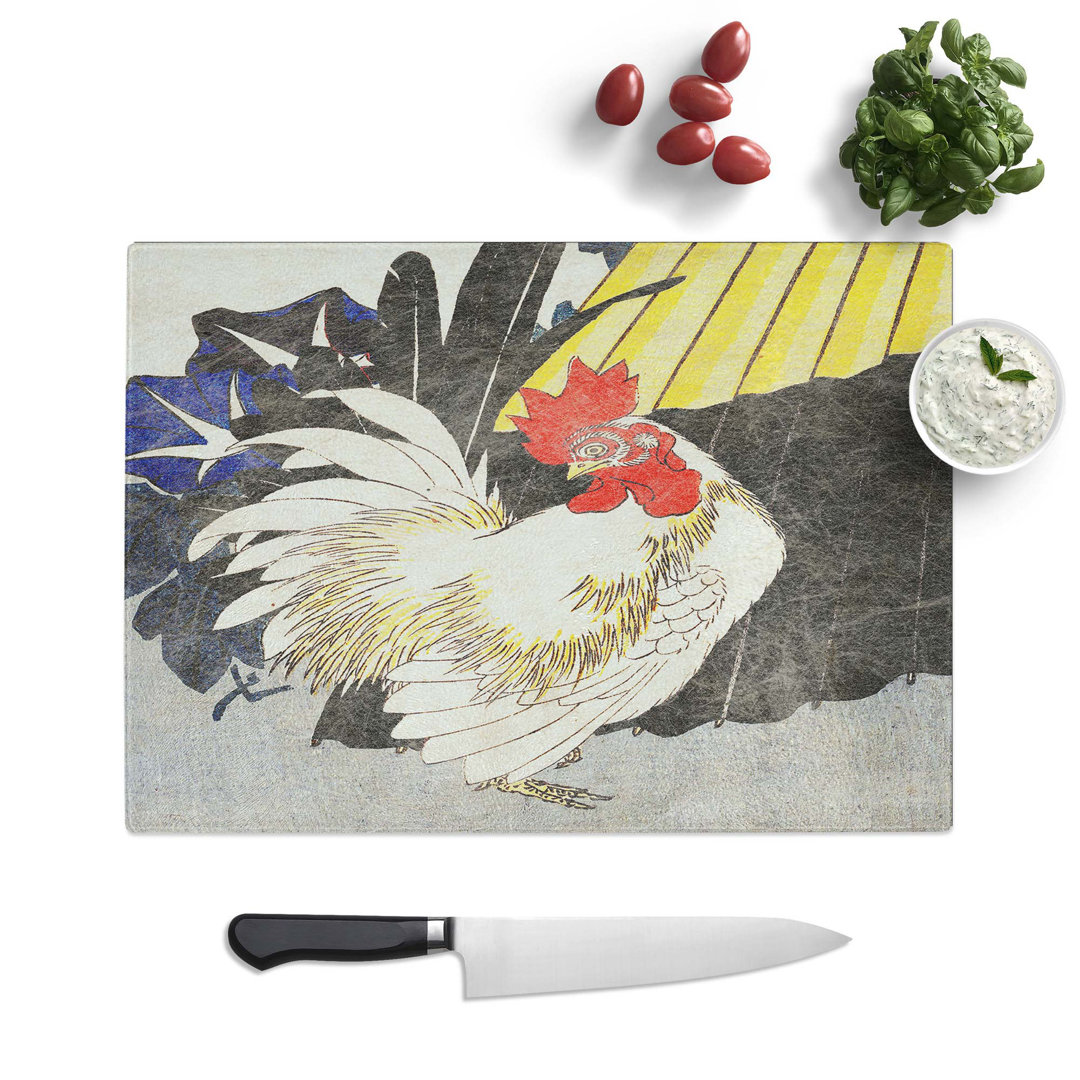 Tempered Glass Rooster by Utagawa Hiroshige Chopping Board