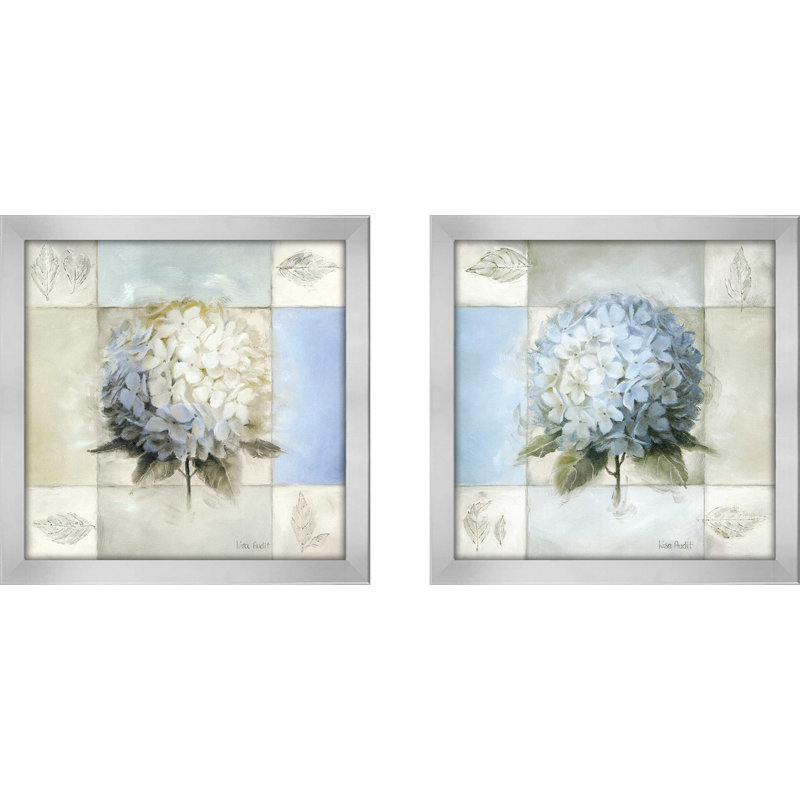 Hortensia bleue encadrée sur papier, ensemble de 2 pièces