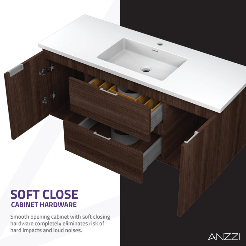 Conques 48 " W Freestanding Standard Free Standing Single Double Single Vanity Bathroom Vanity With Marble Top with Mirror
