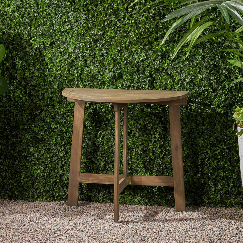 Table bistro semi-ronde pliante en bois d'acacia peu encombrant pour terrasse, finition grise